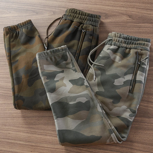 Autumn and Winter American Retro Thickened Velvet Camouflage Sweatpants Men's Fashion Drawstring Sports Casual Ankle-tied Pants