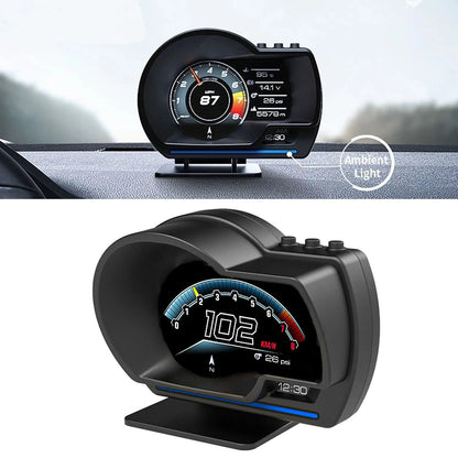 Digital Head‑Up Displayer OBD2+GPS Speed Warning Head Up Display Smart Gauge Car HUD Speedometer Turbo RPM Alarm for Car Truck