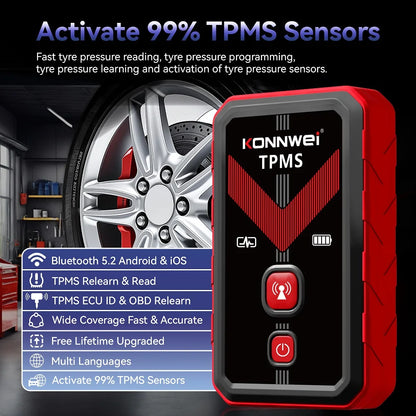 2026 KONNWEI TK100 TPMS Car Tire Pressure Diagnostic Tool Relearn Program 2PCS 315/433Mhz Sensor For ios Android TPMS Programing
