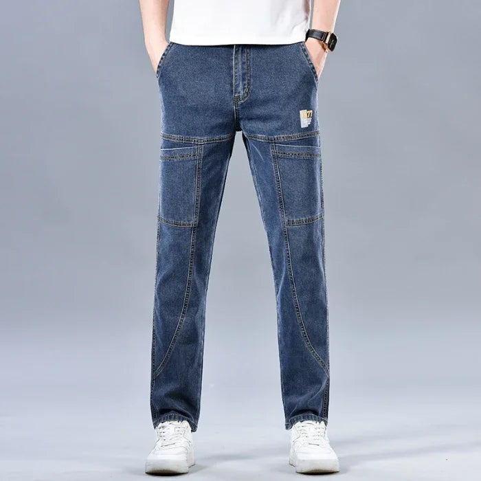 Design Jeans Men's Autumn New Multi-Pocket Fashion Stretch Straight Cotton Casual Denim Trousers Brand Clothing Male Blue Black