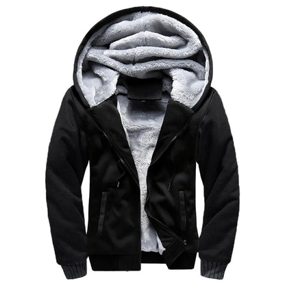 Men's Winter Jackets Thick Warm Jacket Brand Sportswear Coat Pants Solid Color Fleece Zipper Hooded Long Sleeved Male Outerwear