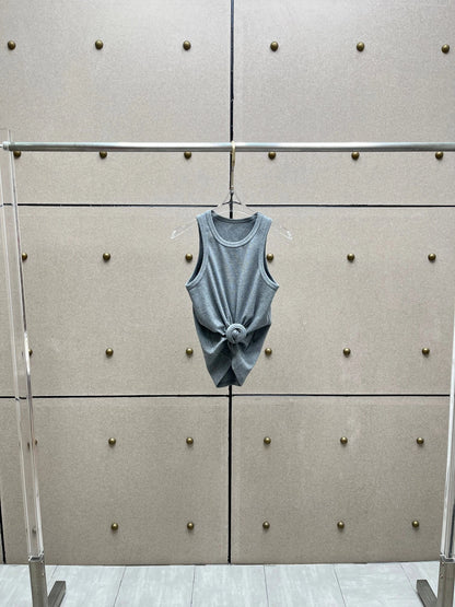 Dark grey simple pleated slim fit women's top,Y2K knot-twist sleeveless vest 2026 summer new model Woman clothes