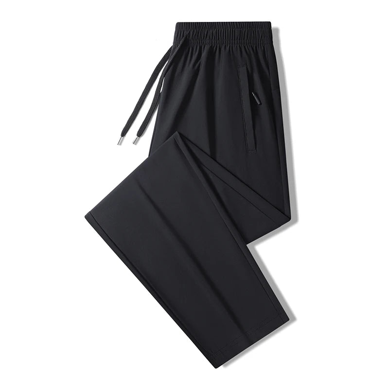 Men's Ice Silk Quick-Dry Pants Summer Lightweight Breathable Joggers with Zipper Pockets Elastic Waist Casual Sports Trousers fo