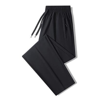 Men's Ice Silk Quick-Dry Pants Summer Lightweight Breathable Joggers with Zipper Pockets Elastic Waist Casual Sports Trousers fo