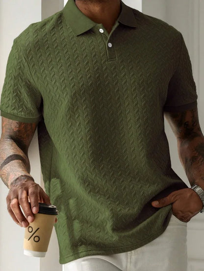 Men's Green Jacquard Polo Shirt Summer Solid Color Short Sleeve Business Casual T-Shirt Men Fashion Golf Basic Top