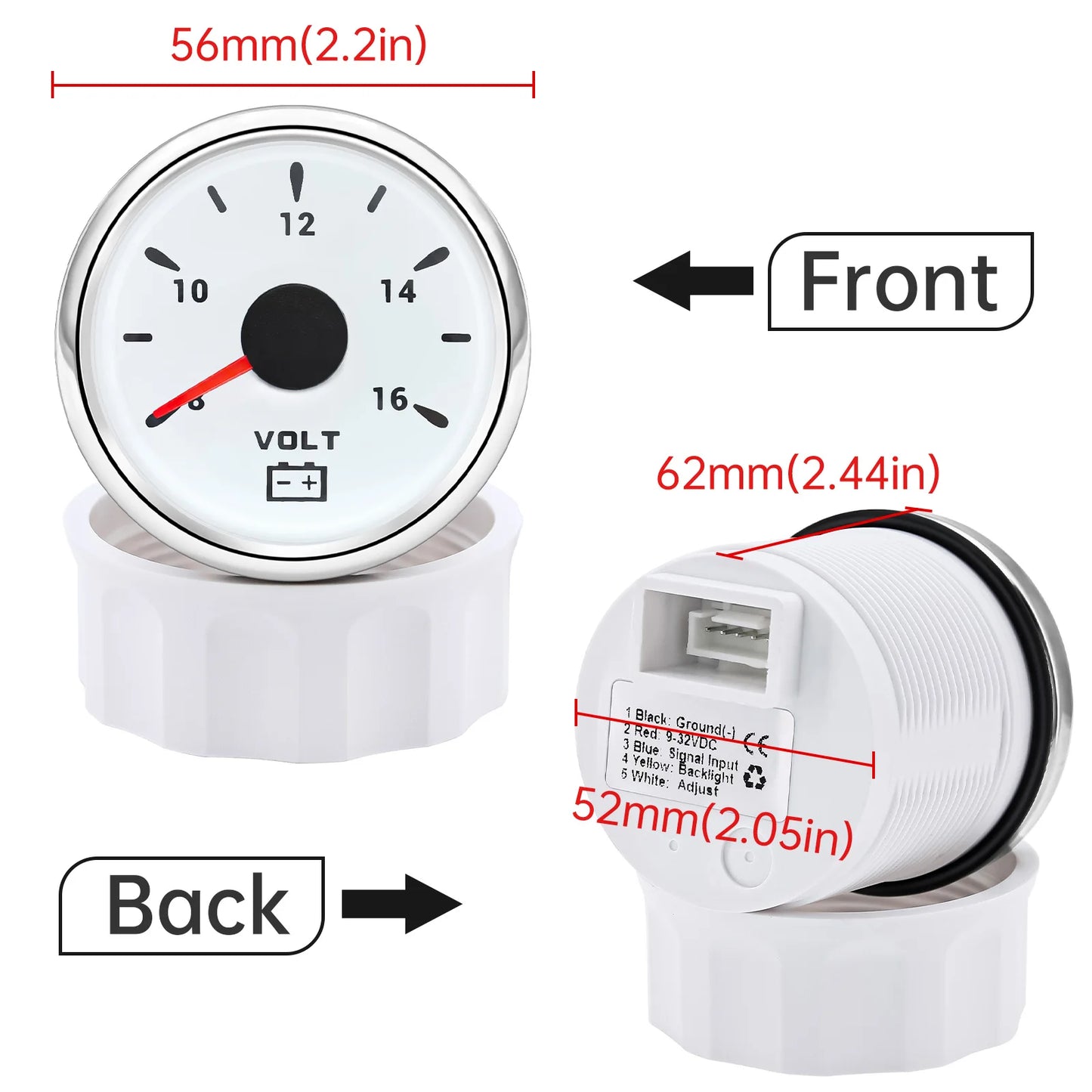 Universal 52mm volt meter Marine Auto Voltmeter 8-16V Waterproof Gauge For Motorcycle Car Boat Automobile With 7 Color Backlight