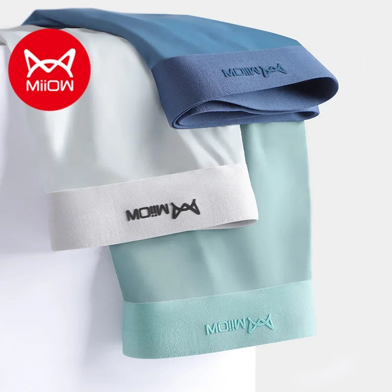 MiiOW 3Pcs Ice Silk Men Boxer Underwear Sexy Mens Underpants Graphene Antibacterial Men's Panties Breathable Boxers Briefs L-5XL