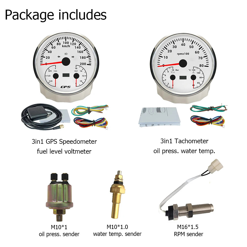 ELING 110mm Car 3in1 Multifunctional GPS Speedometer 120K 200K with Tachometer with Oil Pressure Water Temp Fuel Level Voltmeter