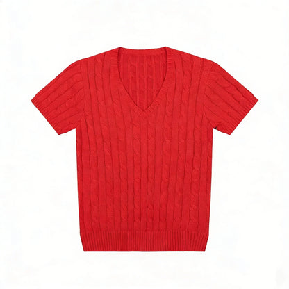 women's t-shirts and polos old money v neck t shirt woman solid color embroidered knitted Women's t shirt Women's polo shirt