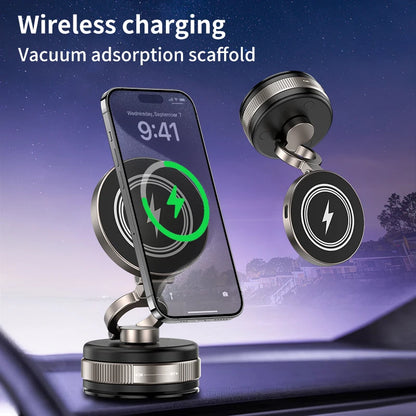 Folding 15W wireless charging car phone holder vacuum suction 360 ° rotating magnetic support bracket
