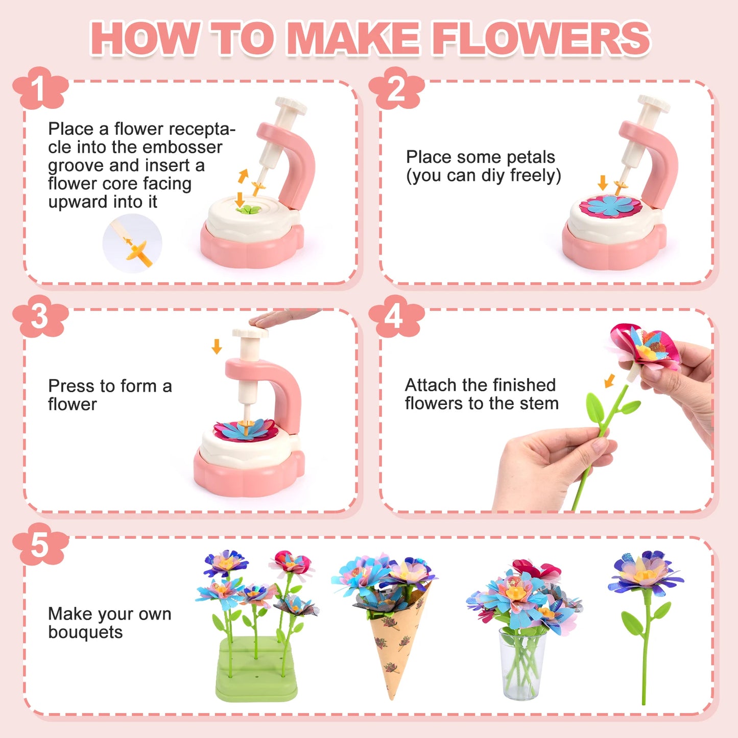 Handmade DIY Simulation Bouquet Set Embossing Machine Toys DIY Flower Craft Kit Parent Child Interactive Puzzle Toys Girls Gifts