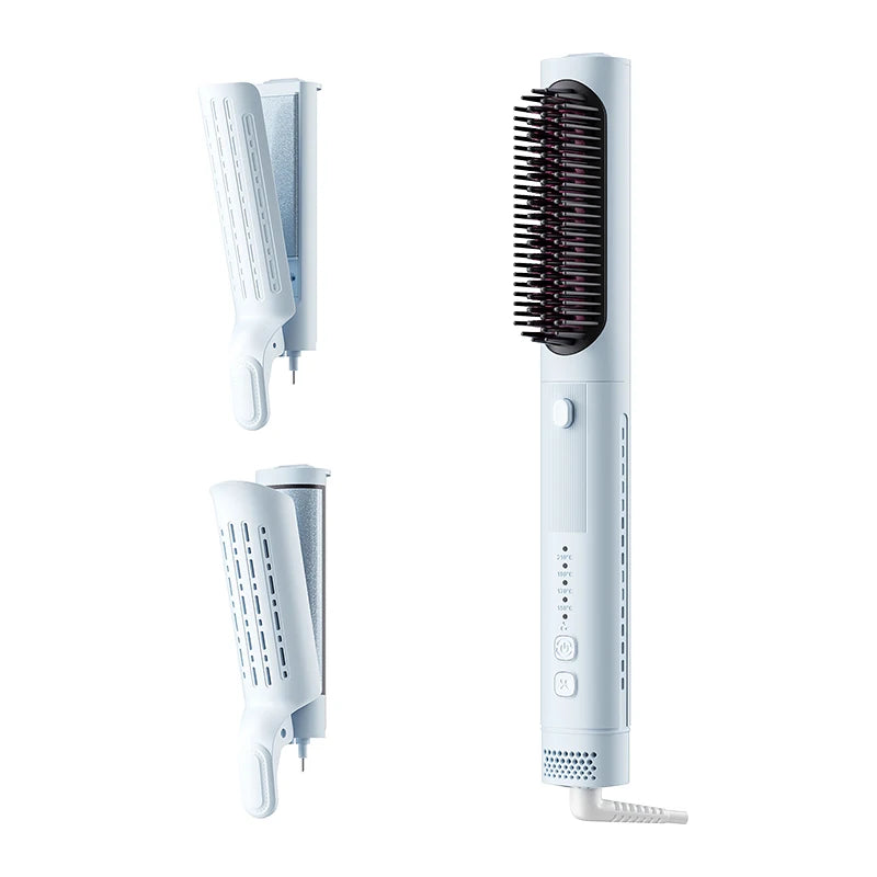 3 in 1 Interchangeable Cold Air Hair Styler Straightener Comb Arc Curling Iron Fast Heating Billion Negative Ions Portable