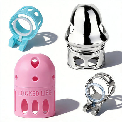 FRRK Male Chastity Cage No Base Ring Bullet Penis Design Lock Elastic Strap Belt Harness 9 Sizes Cock Ring Bondage Adult Sex Toy