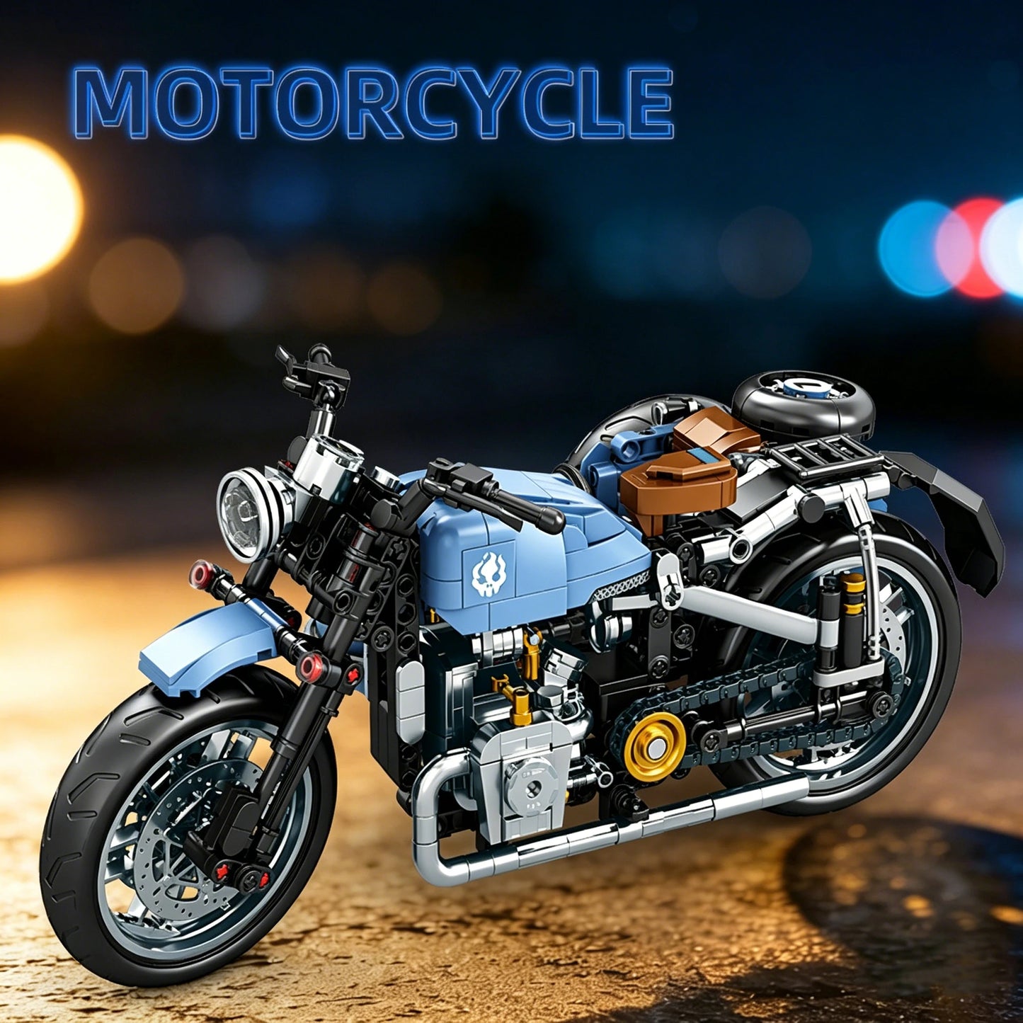 Retro Sidecar Motorcycle Building Blocks Set Vintage Trike Motorbike Model with Side Car, DIY Assembly Bricks Toy