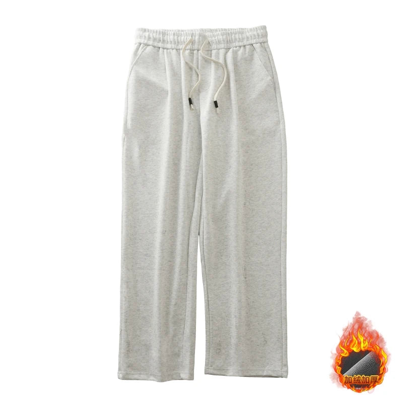 DUKEEN Pique Fabrics Sweatpants for Men Loose Causal Straight Legged Trouse Autumn and Winter Solid Colors Sports Fleece Pants