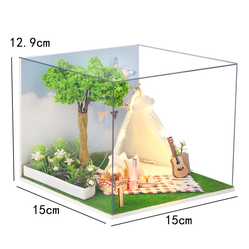 DIY Wooden DollHouse Leisurely Coffee Shop Dollhouses Scene Model Miniature Doll House Wooden Assembly Model Toys For Xmas Gifts