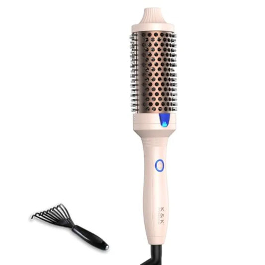 KandK 7 Volumizing Brush Heated Curling Ceramic Tourmaline Ionic Curling Iron Quick Heating Makes Hair Silky Smooth Dual Voltag