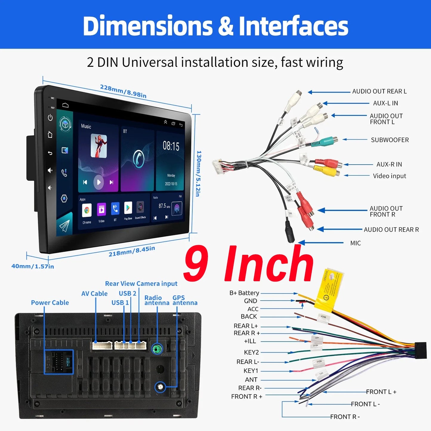 7"/9"/10“ 2 DIN Android 15 4+64G Car Stereo Multimedia Player Universal Carplay Android Auto GPS Navigation FM Radio Touchscreen