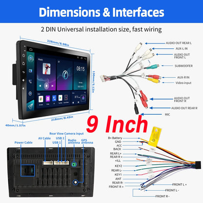 7"/9"/10“ 2 DIN Android 15 4+64G Car Stereo Multimedia Player Universal Carplay Android Auto GPS Navigation FM Radio Touchscreen