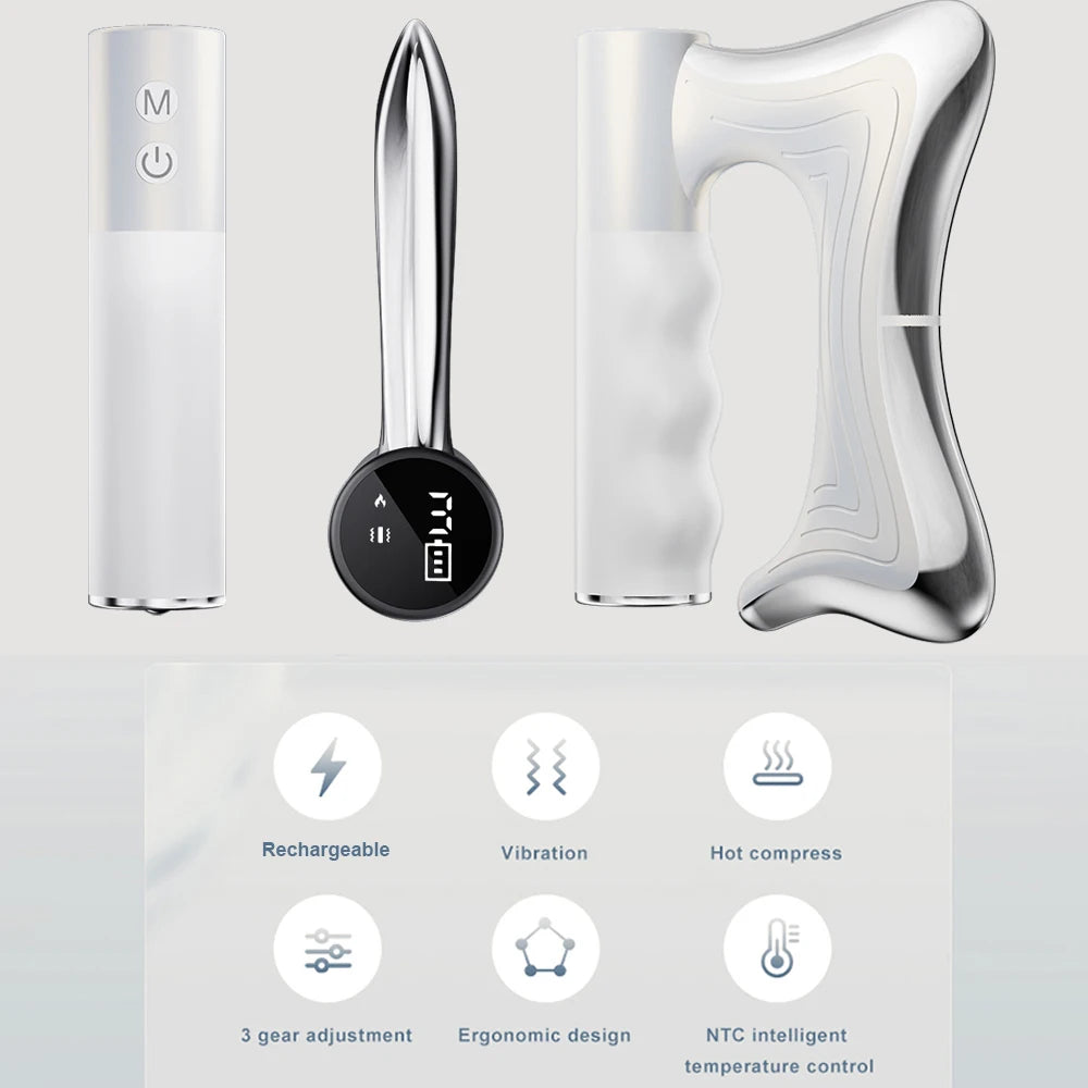 2025 New Electric Heating Fascia Knife Muscle Relaxation LCD Vibration Massager Warm Body Lifting Blade Comb Massage Tool