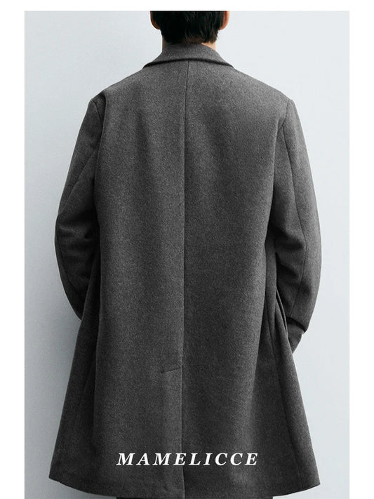 MAMELICCE Original design Mid-length woolen coat Wool-blend coat Classic business casual Autumn and winter trench coats Men coat
