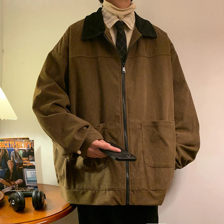 American Style Vintage 2026 Men Bomber Jacket Windbreakers Zipper Coats Autumn Loose Cargo Outwear