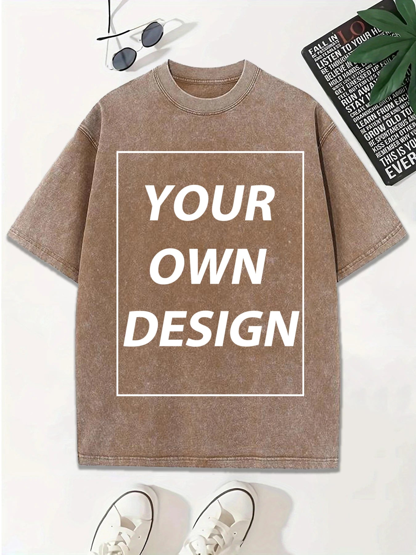 Personalized Custom Your Photo T Shirt Mens Summer Cotton Washed T-Shirt Breathable Fashion Short Sleeve Street Casual Retro Top