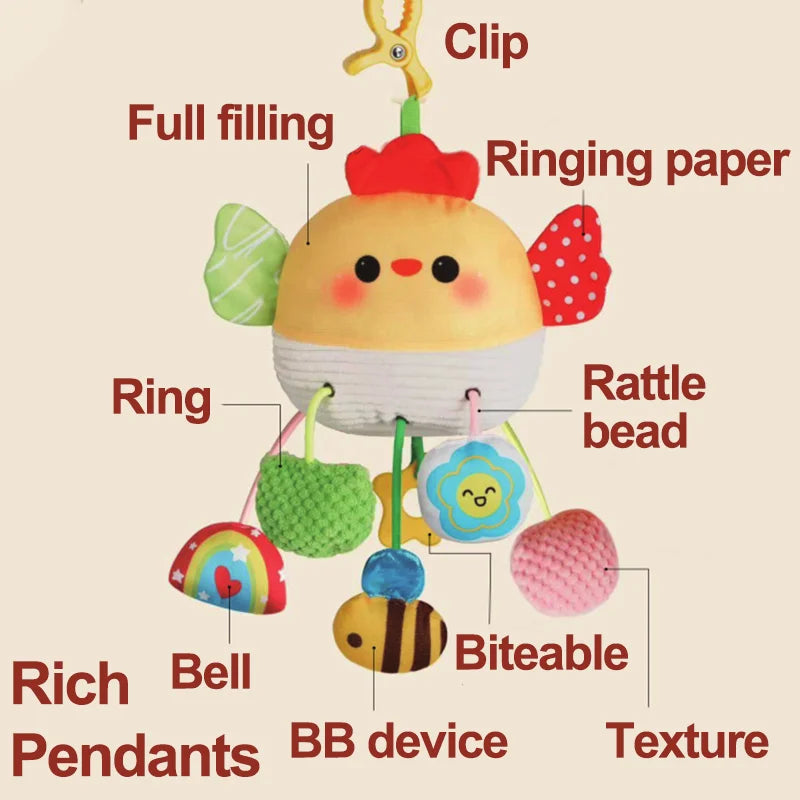 Nibbled Drawstring Mirror Cheer Baby Bed Hanging Toy Cartoon Animal Bedbell Pendant Soft Stroller Car Seat Crib Sensory Learning