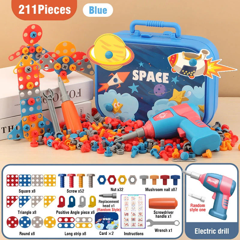 Kids Electric Drill Screw Nut Puzzles Toys Pretend Play Tool Disassembly Assembly Drill Puzzle Toys For Boy Children Gifts