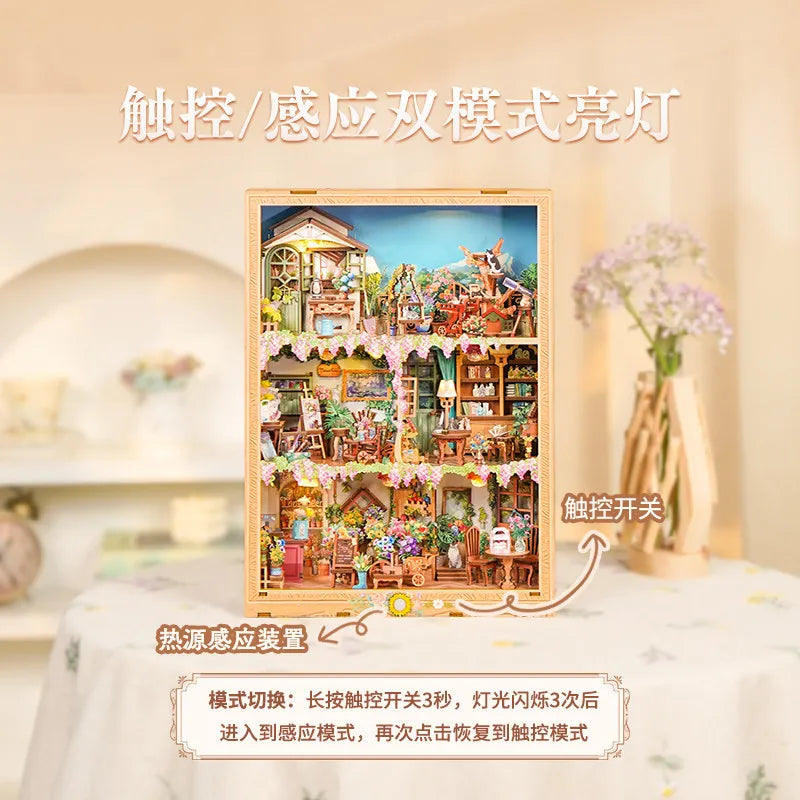Tonecheer Blossom Time Travel Collector  Wooden Puzzle Building Blocks Diorama Model Kit 3D Wooden Surprise Dollhouse Decoration