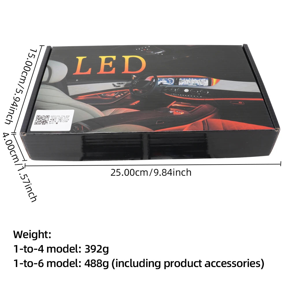 Car 4/5/6in1 Interior Decoration Ambient RGB Fiber-Optic Light Strip USB Dashboard Neon Light Strip App Control Accessories