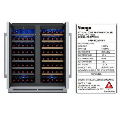 30 Inch Wine Cooler Refrigerator Stainless Steel Glass Door Embedded in The Wine Cabinet, built-in under Counter Beverage Wine Cooler