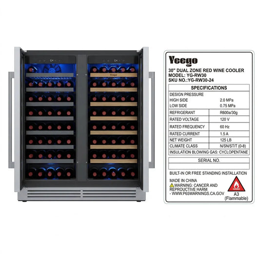 30 Inch Wine Cooler Refrigerator Stainless Steel Glass Door Embedded in The Wine Cabinet, built-in under Counter Beverage Wine Cooler