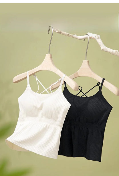 New 2025 Women's Slimming Long Tank Top Beautiful Back Bralette Innerwear Outerwear Base Layer Strap Vest Fashionable Polyest...