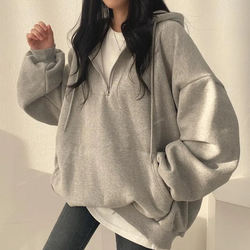 Y2K Korean Hoodie Women Harajuku Casual Hooded Coats Lantern Long Sleeve Pocket Pullover Sweatshirt