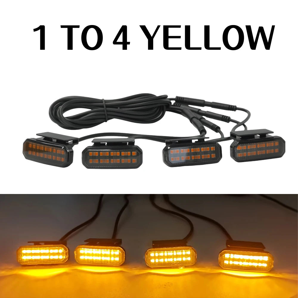 4PCS front grille light universal clip on car LED amber with wiring harness and fuse upgraded buckle grille light