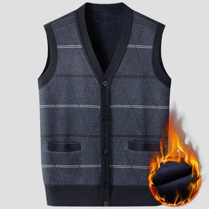 Men's Argyle Cardigan Vest Grey Knit Sweater Autumn Winter Warm Diamond Pattern Design Loose Comfortable Multiple Sizes Clothing