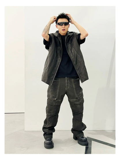 High Street RO Style Denim Pants Men's 24SS Cargo Dirty Washing Old Multi Pocket Workwear Jeans Straight Leg Pant Men Clothing