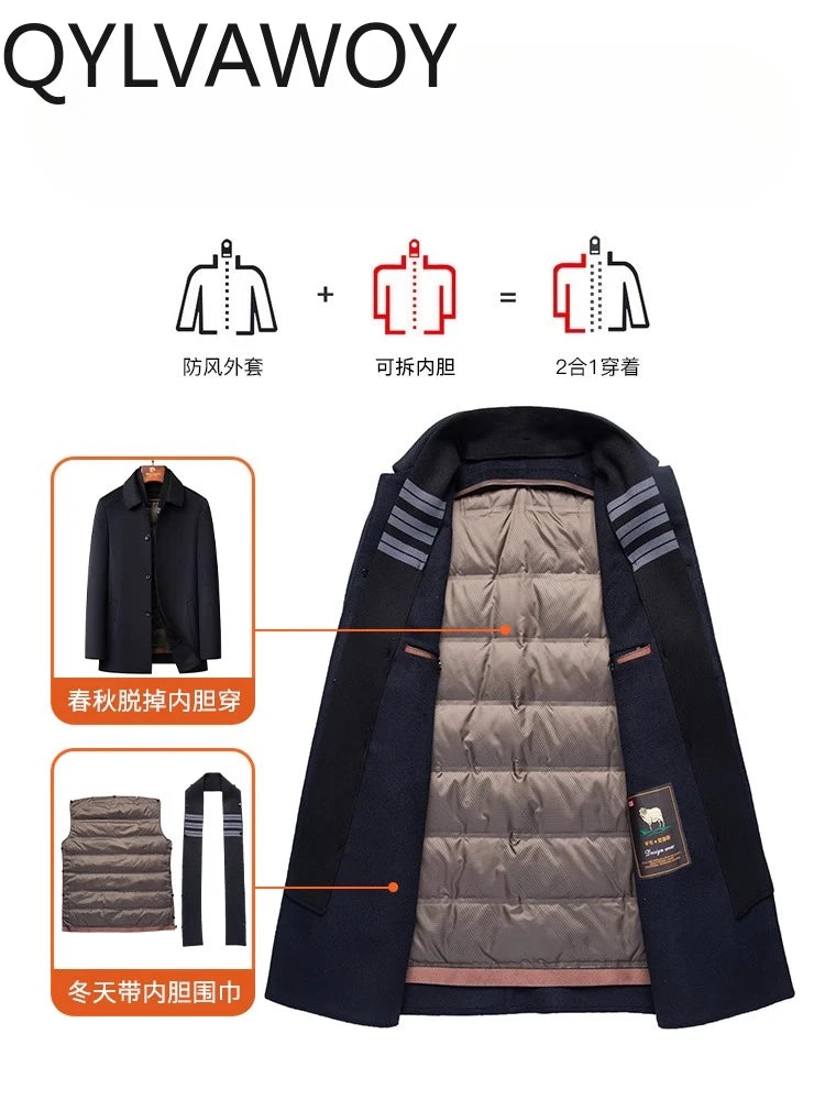 QYLVAWOY 70% Wool Winter Wool Coat Men's Mid-Length Middle-Aged Business Dad's Outfit High-End Woolen Outerwear LJ2571