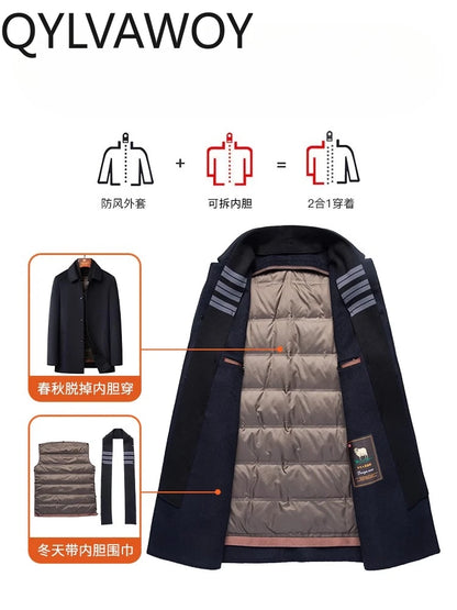 QYLVAWOY 70% Wool Winter Wool Coat Men's Mid-Length Middle-Aged Business Dad's Outfit High-End Woolen Outerwear LJ2571