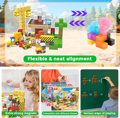 200PCS Magnetic Building Blocks Magnetic Cubes Road with Car STEM Kids Toys Magnet Construction Set For Boys & Girls Gift