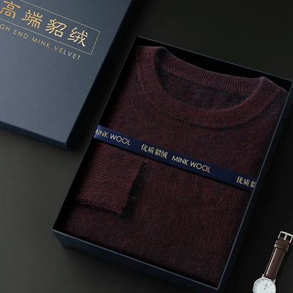 100% Pure Mink Cashmere Men's Round Neck Sweater For Autumn Winter, Casual Knitted Long Sleeved Pullover Sweater Men's Clothng