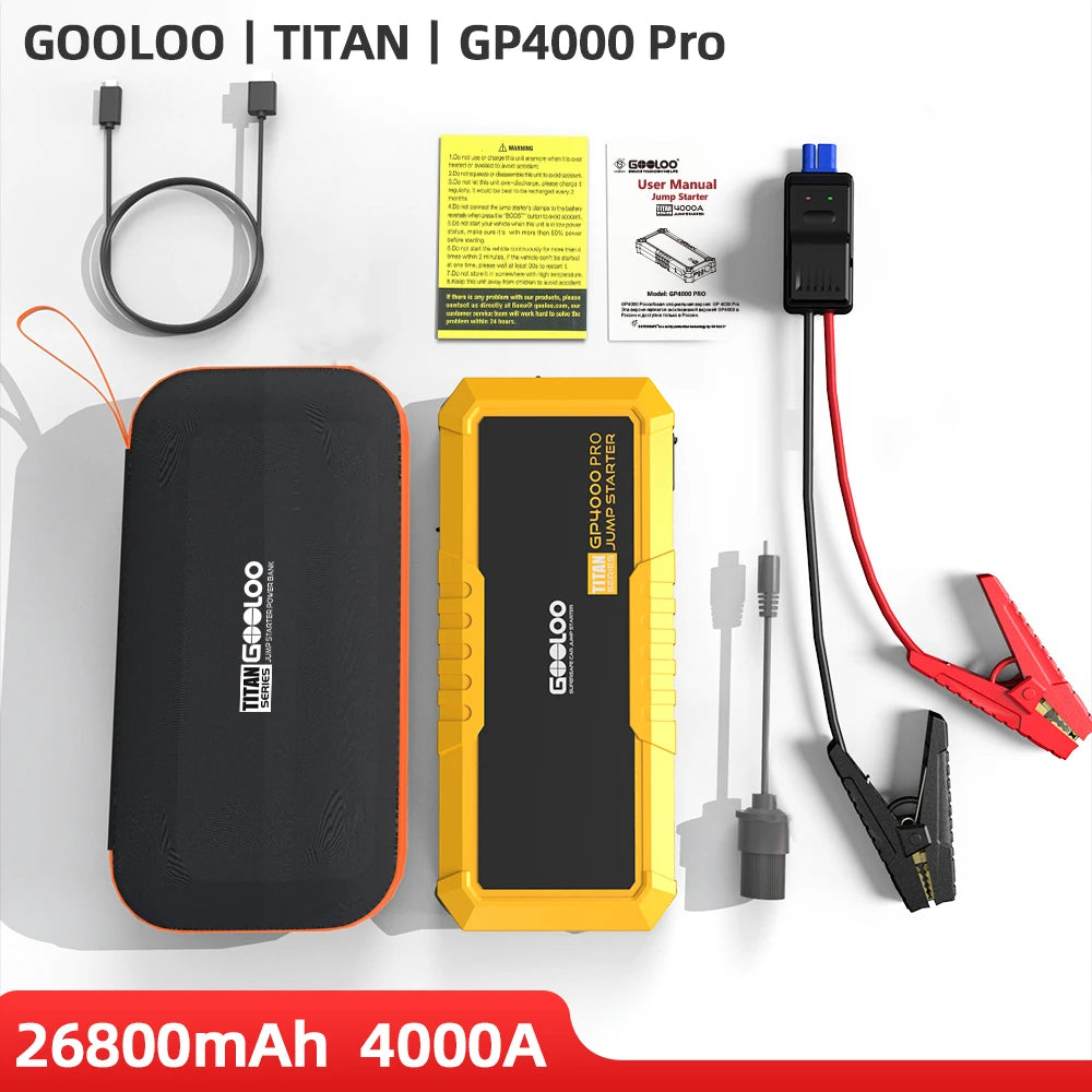 GOOLOO 26800mah Car Jump Start Power Bank 4000A 12V Car Starting Device for Petrol Diesel Car Battery Charger Auto Booster