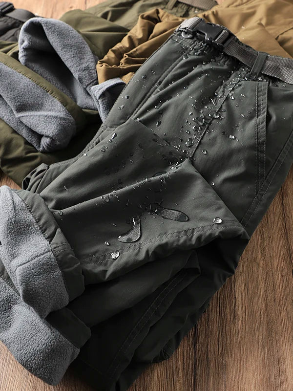 Men's Winter Thick Outdoor Workwear Trousers Waterproof Windproof Warm Cotton Straight Leg Mountain Climbing Pants High Waist...