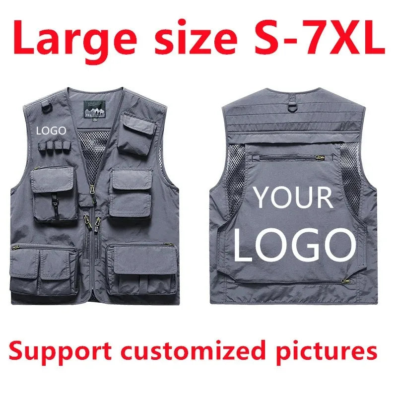 Custom Logo Men's Fleece Vest Winter Warm Sleeveless Jacket Casual Outdoor Sports Waistcoat Male Plus Size 7XL Brand Clothing