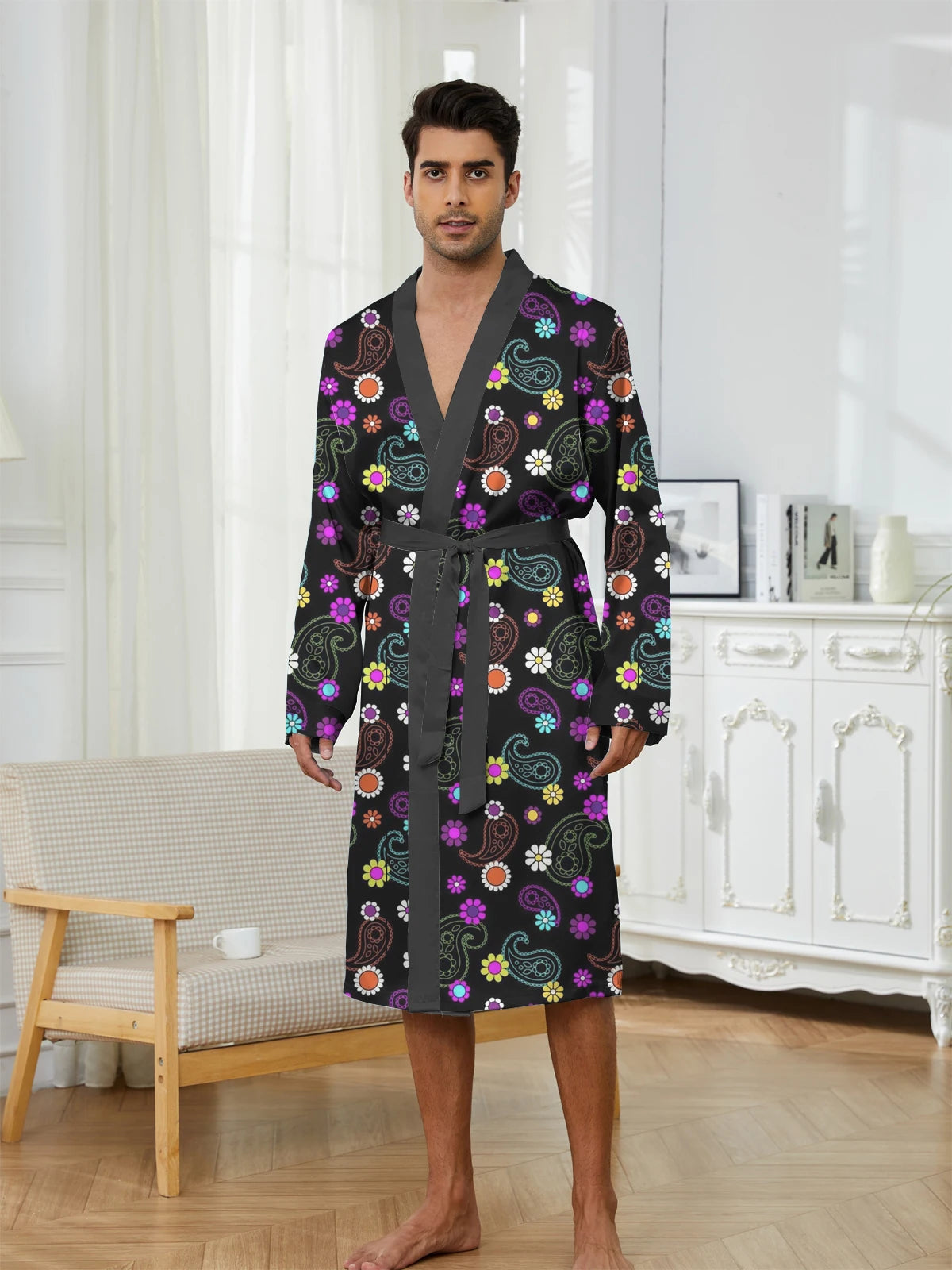 Men's Robe 2025 Spring Sleepwear Bathrobe Men Printing A Must-have for Leisure and Entertainment Autumn Long Robe Funny Pajamas