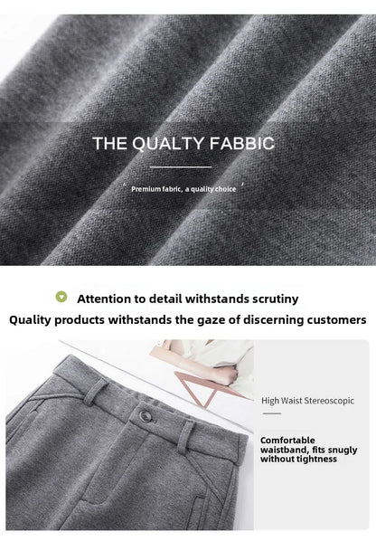 High Waist Grey Woolen Knife Pants Women's Casual Autumn Winter Straight Leg Trousers Commute Style Korean Fashion