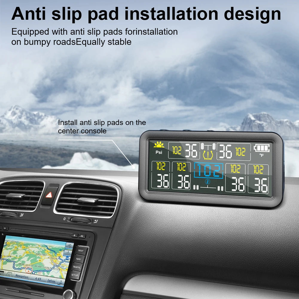 0~9.9Bar Truck RV 4/6 External Sensors Car Tire Pressure Alarm Digital LCD Display Solar TPMS Waterproof