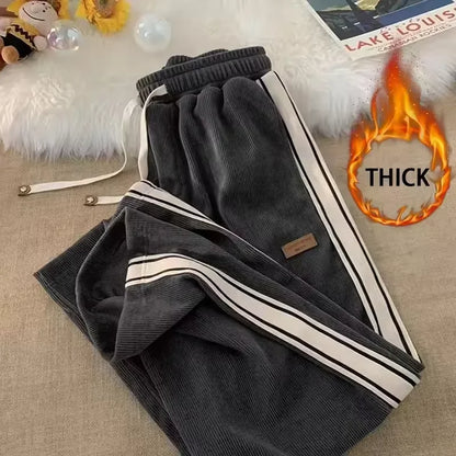 Corduroy Men Casual Sweatpants Straight Thick Wide Leg Pants Autumn Winter Streetwear Outdoor Sports Work Joggers Trousers Male