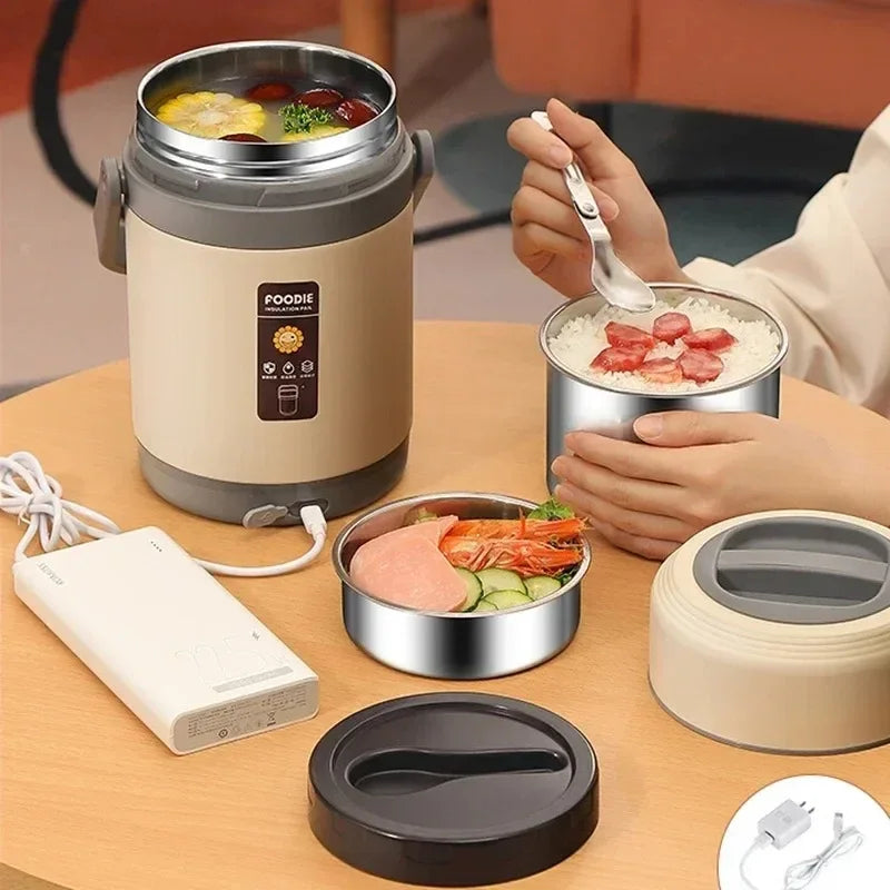 304 Stainless Steel Electric Thermal Lunch Box, Car Heating Constant Temperature Portable Bento Box, Large Capacity